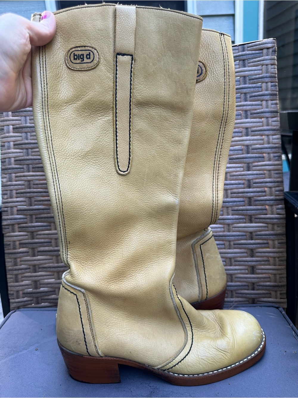 Vintage 70’s Big D Banana Yellow leather knee high campus style boots